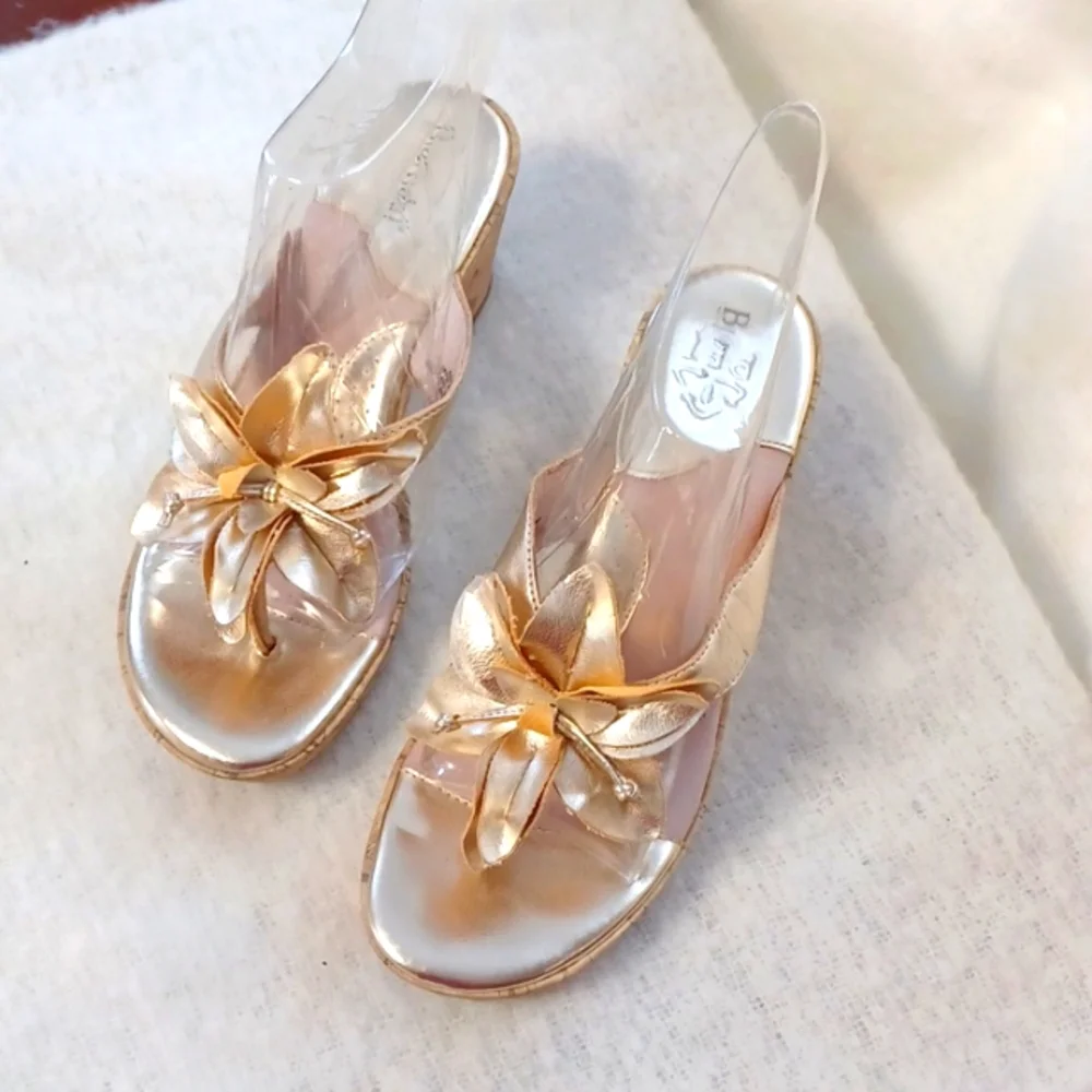 Gold Wedge Sandals - Picture 1 of 7